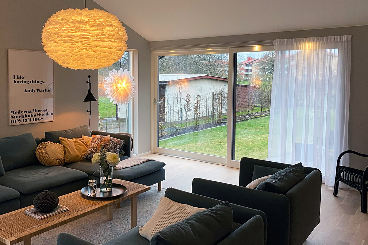 Skjutdörr 2-delad trä 3-glas