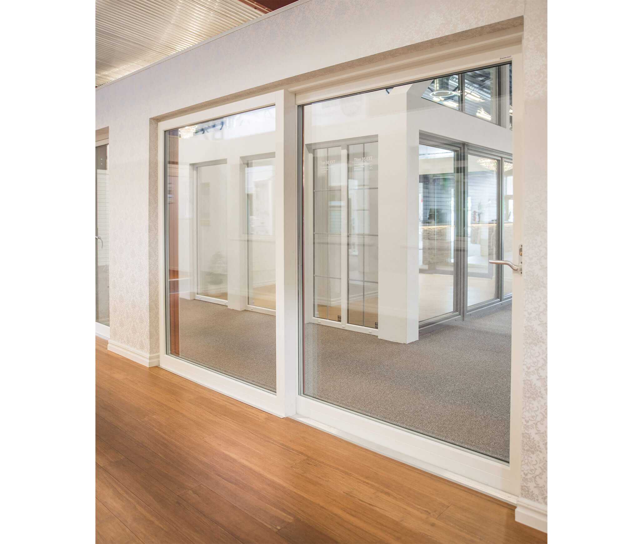 Skjutdörr 2-delad trä 3-glas