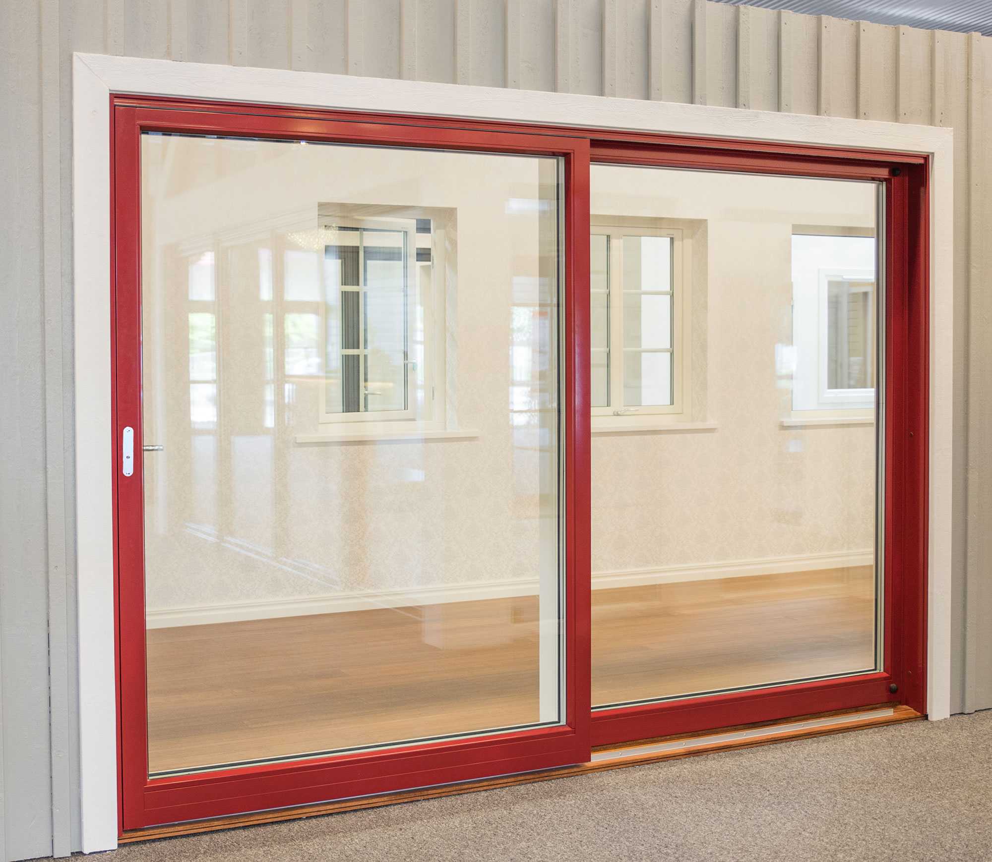 Skjutdörr 2-delad trä 3-glas