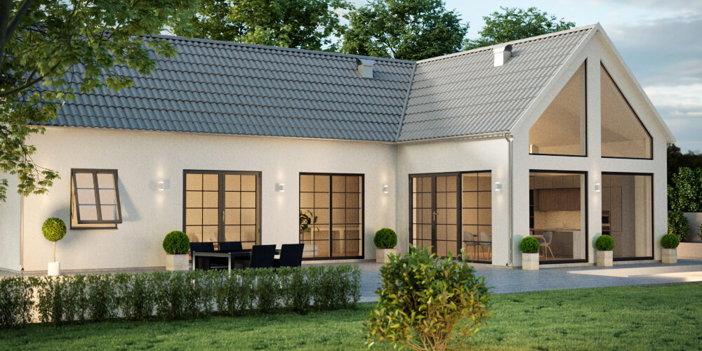 Referensbild på hus med aluminiumfönster